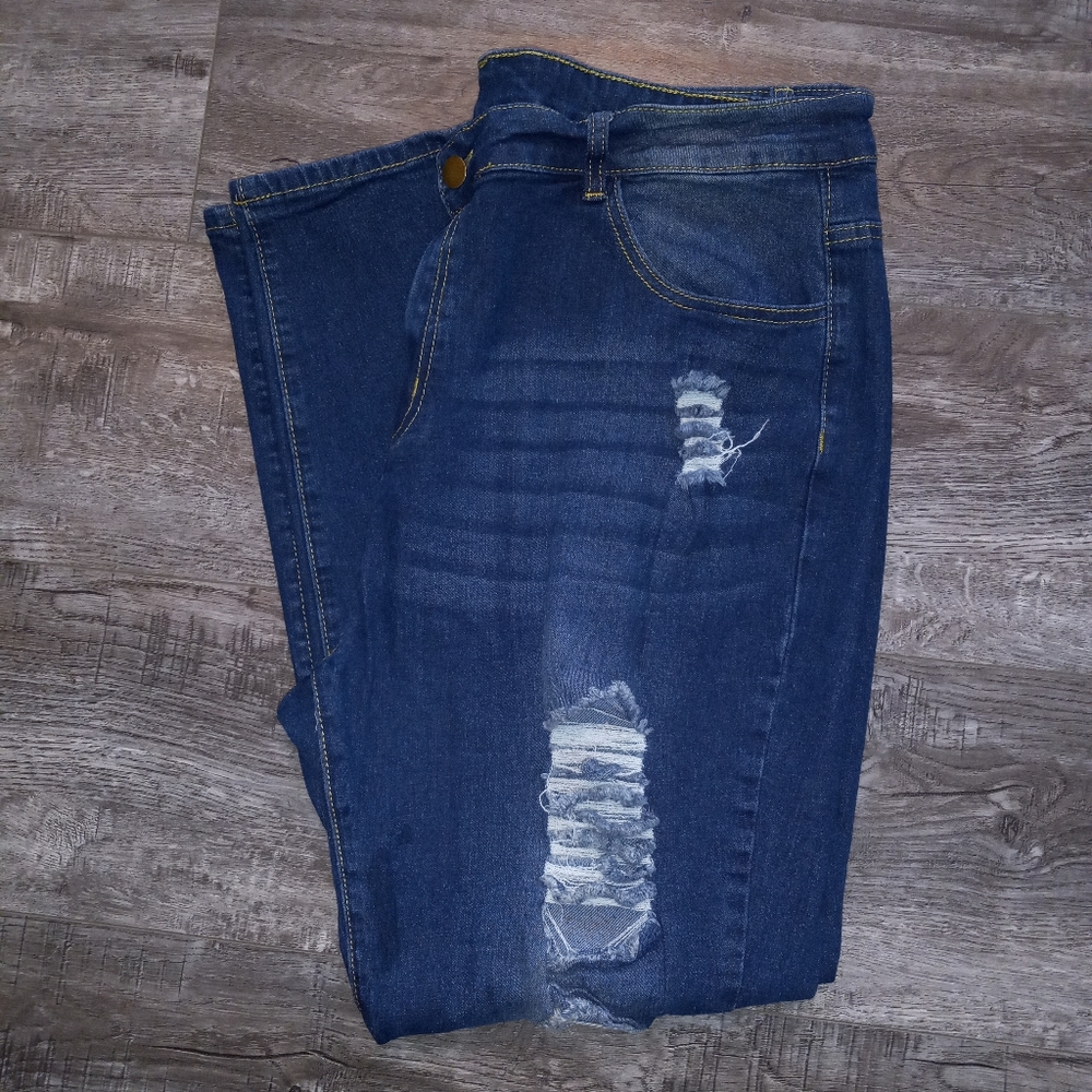 Shein 2X distressed stretch straight leg Jeans